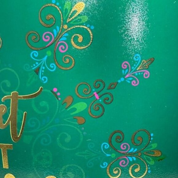 The Popcorn Factory 6.5 Gallon LET IT SNOW Green Gold Scroll Lidded Metal Barrel - Picture 9 of 14